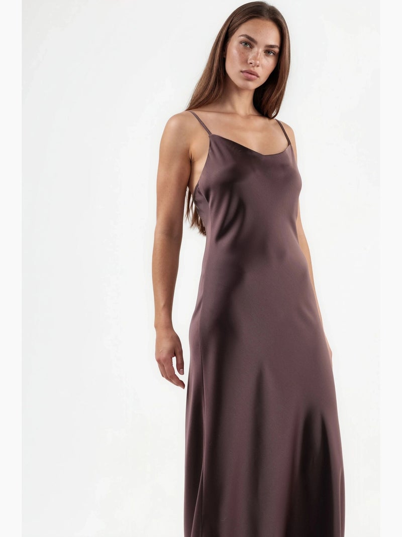 Abito midi a linea a in raso con scollo a v hiccup Malva - Kiabi