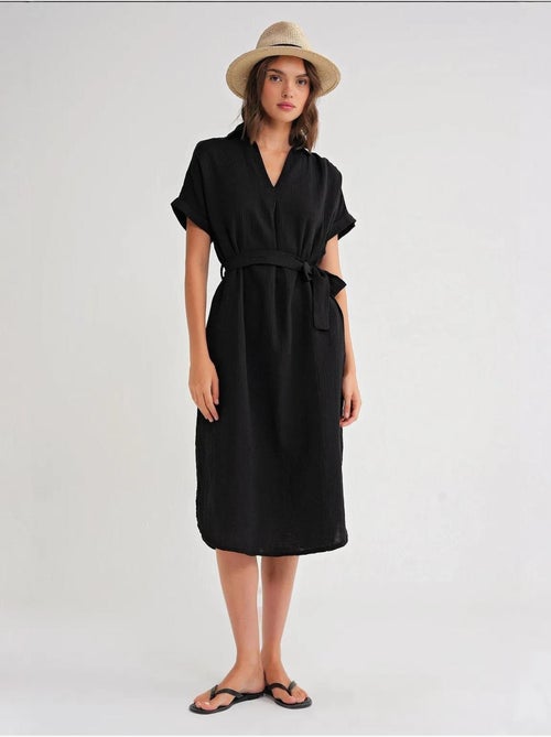 Abito midi a maniche corte con cintura mixray - Kiabi Abito midi a maniche corte con cintura mixray - Kiabi