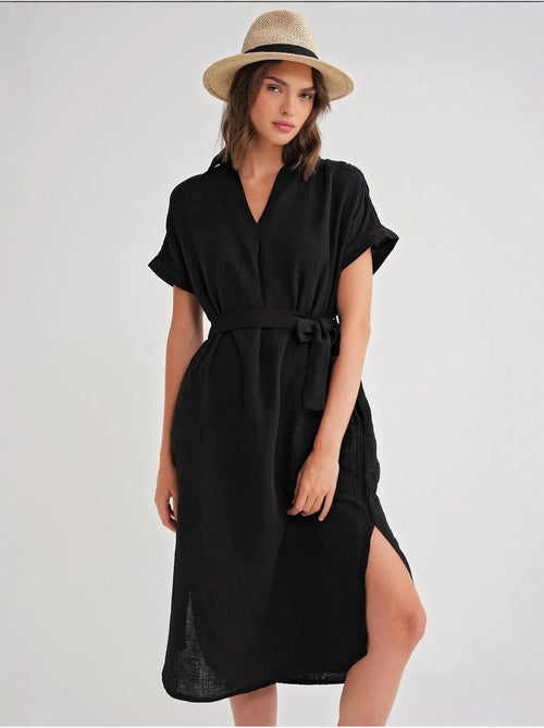 Abito midi a maniche corte con cintura mixray - Kiabi Abito midi a maniche corte con cintura mixray - Kiabi