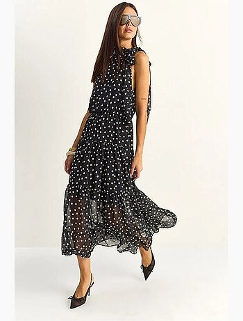 Abito midi a pois con collo all’americana lucci
