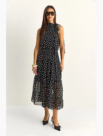 Abito midi a pois con collo all’americana lucci