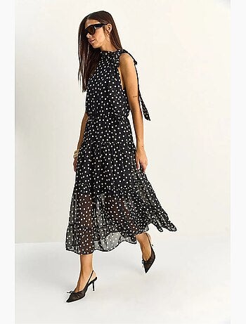 Abito midi a pois con collo all’americana lucci