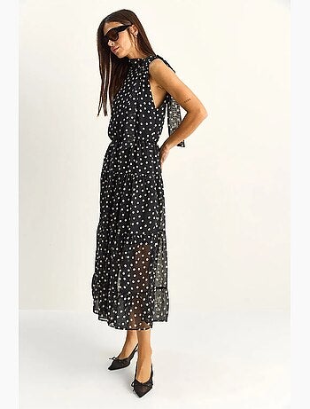 Abito midi a pois con collo all’americana lucci