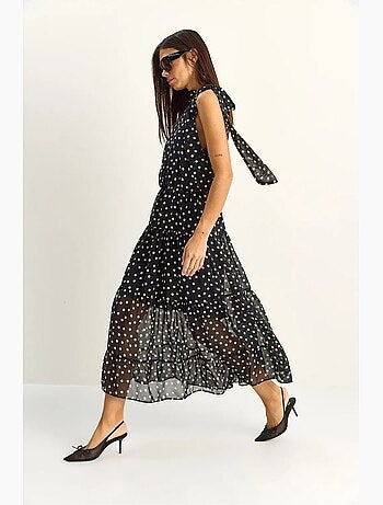 Abito midi a pois con collo all’americana lucci