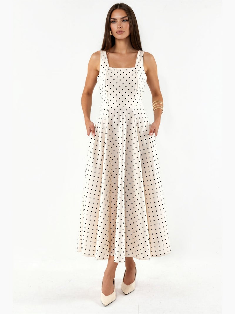 Abito midi a pois con dettaglio a fiocco hiccup Crema - Kiabi