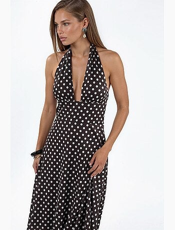 Abito midi a pois con scollo all’americana hiccup