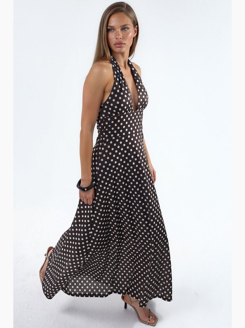 Abito midi a pois con scollo all’americana hiccup Marrone - Kiabi
