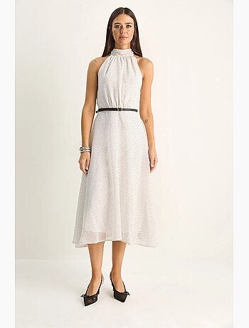 Abito midi a pois con scollo all’americana lucci