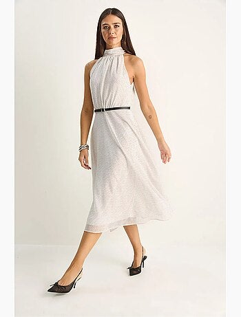 Abito midi a pois con scollo all’americana lucci