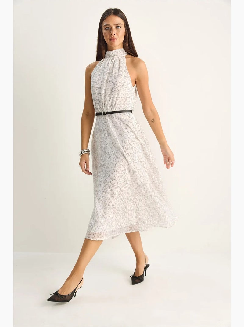 Abito midi a pois con scollo all’americana lucci Bianco sporco - Kiabi