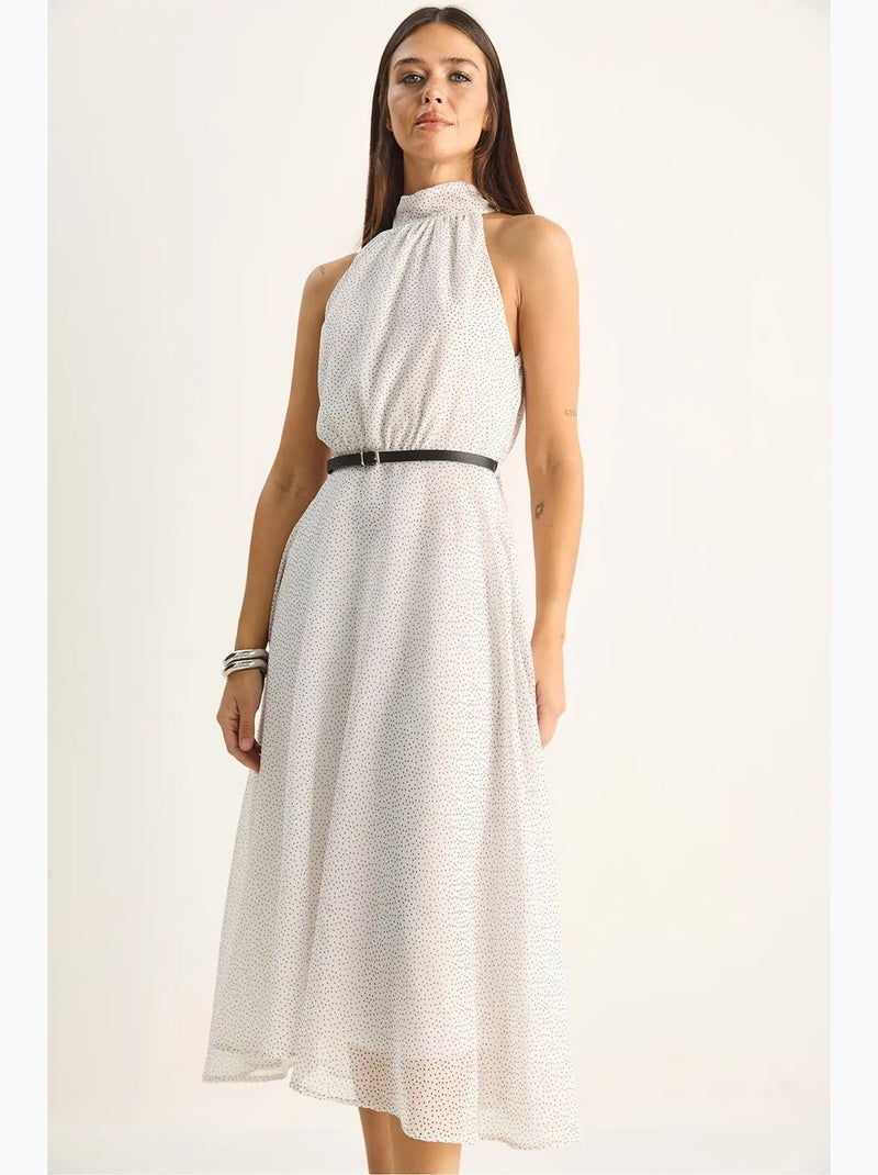 Abito midi a pois con scollo all’americana lucci Bianco sporco - Kiabi