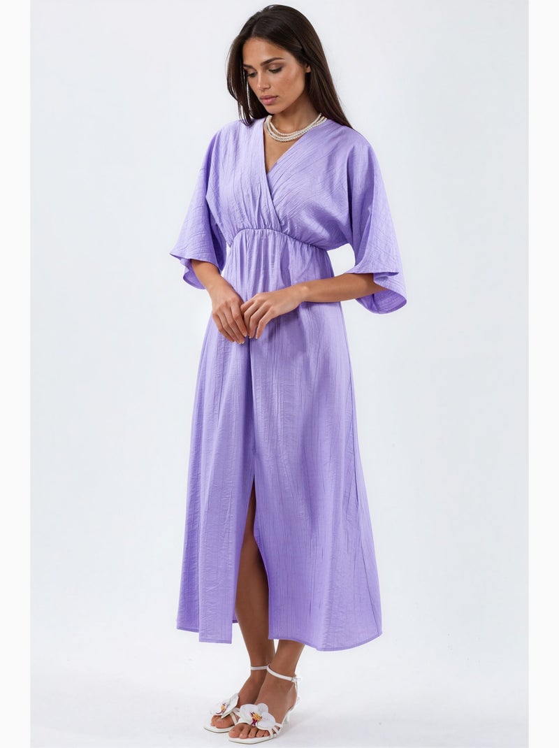 Abito midi a portafoglio con scollo a v e maniche a tre quarti busem Lavanda - Kiabi