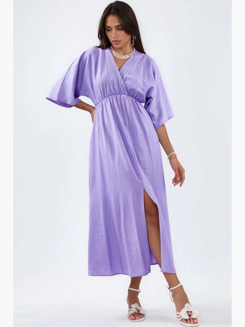 Abito midi a portafoglio con scollo a v e maniche a tre quarti busem Lavanda - Kiabi