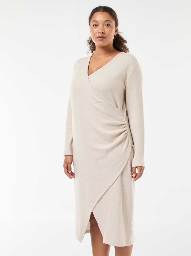 Abito midi a portafoglio in maglia Beige - Kiabi