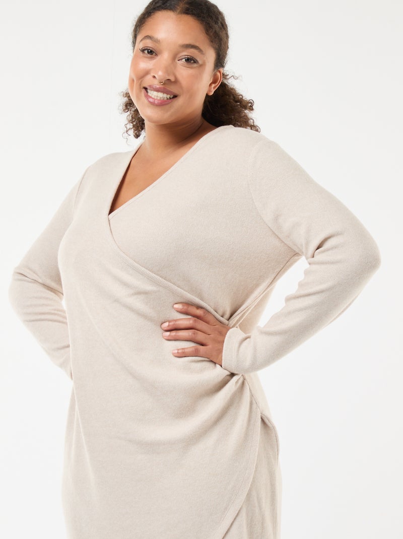 Abito midi a portafoglio in maglia Beige - Kiabi