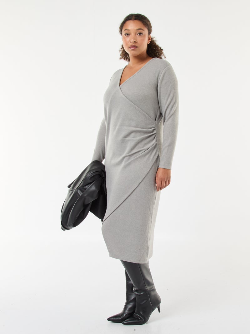 Abito midi a portafoglio in maglia Grigio - Kiabi