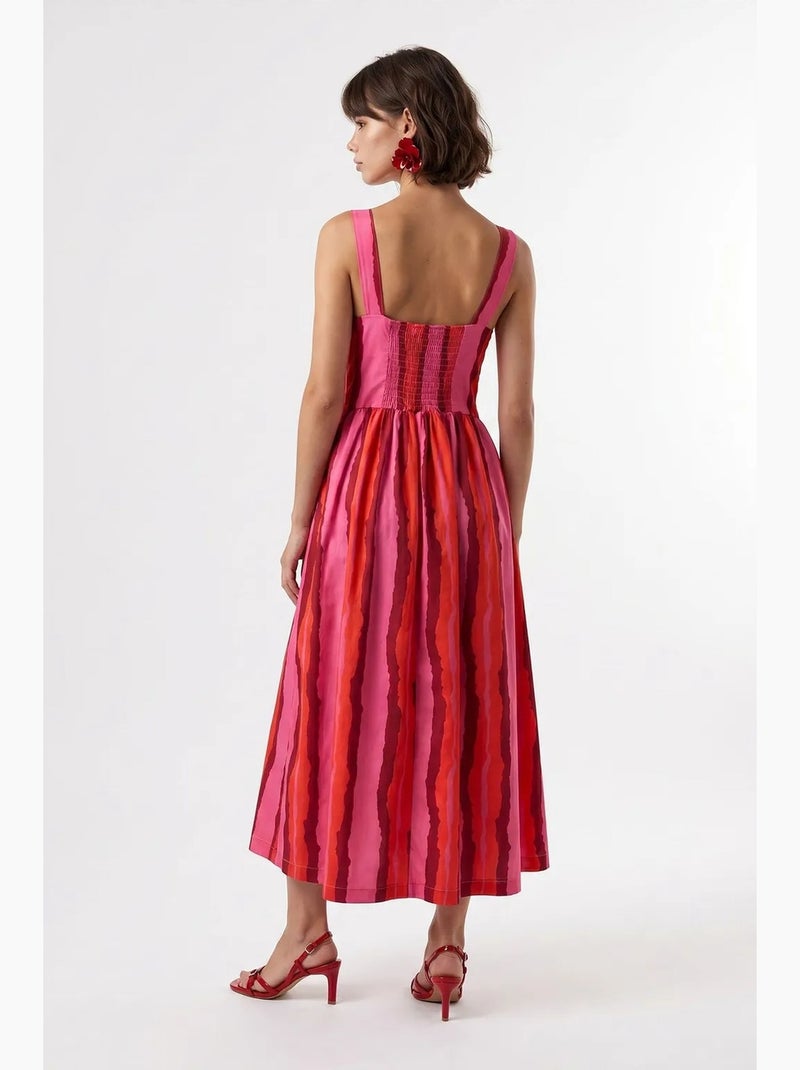Abito midi a righe a linea a con dettaglio annodato mixray Rosa fluo - Kiabi
