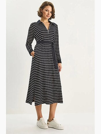 Abito midi a righe con colletto a camicia lucci