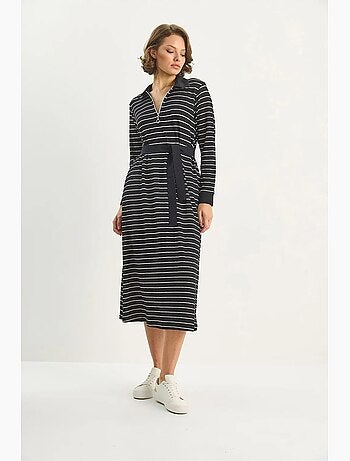 Abito midi a righe con colletto a camicia lucci