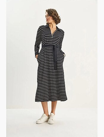 Abito midi a righe con colletto a camicia lucci