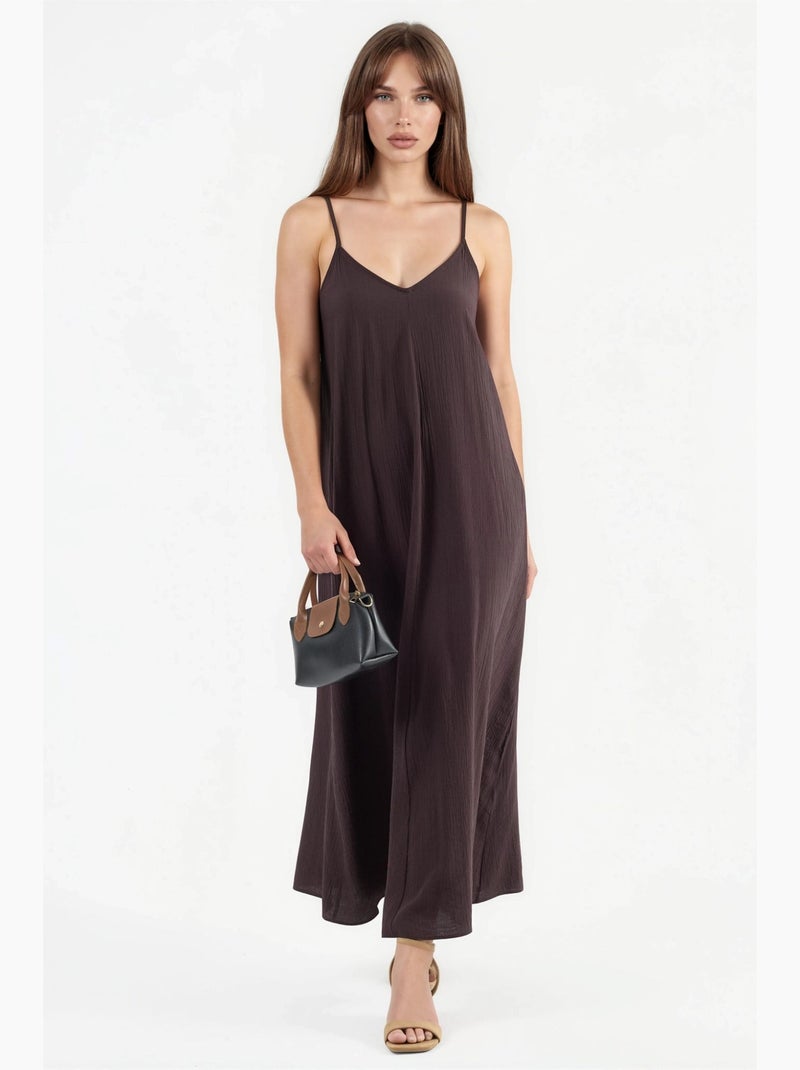 Abito midi a sottoveste con scollo a v busem Marrone cioccolato - Kiabi