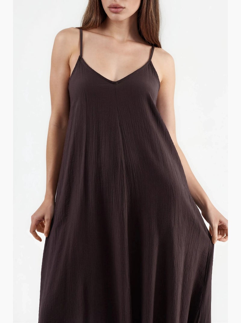 Abito midi a sottoveste con scollo a v busem Marrone cioccolato - Kiabi