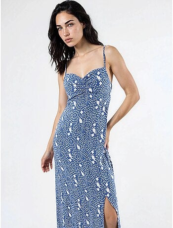Abito midi a sottoveste floreale con scollo a cuore busem