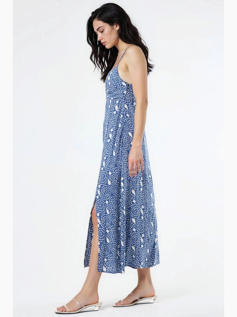 Abito midi a sottoveste floreale con scollo a cuore busem Blu cobalto - Kiabi