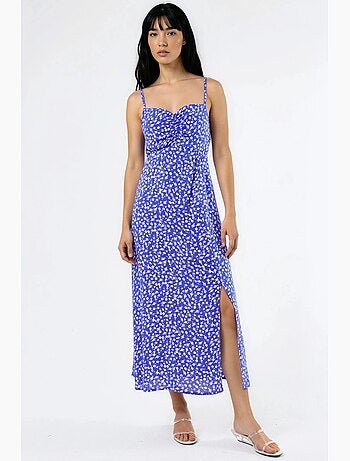 Abito midi a sottoveste floreale con scollo a cuore busem