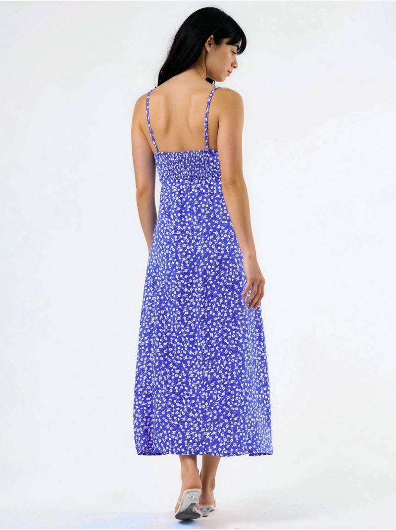 Abito midi a sottoveste floreale con scollo a cuore busem Blu elettrico - Kiabi