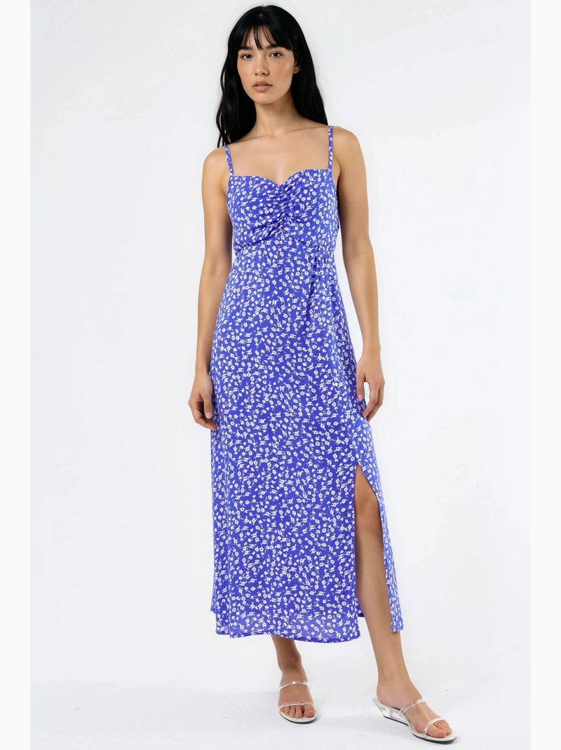 Abito midi a sottoveste floreale con scollo a cuore busem Blu elettrico - Kiabi