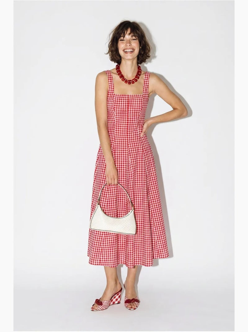 Abito midi a trapezio a quadri lucci Bianco Rosso - Kiabi