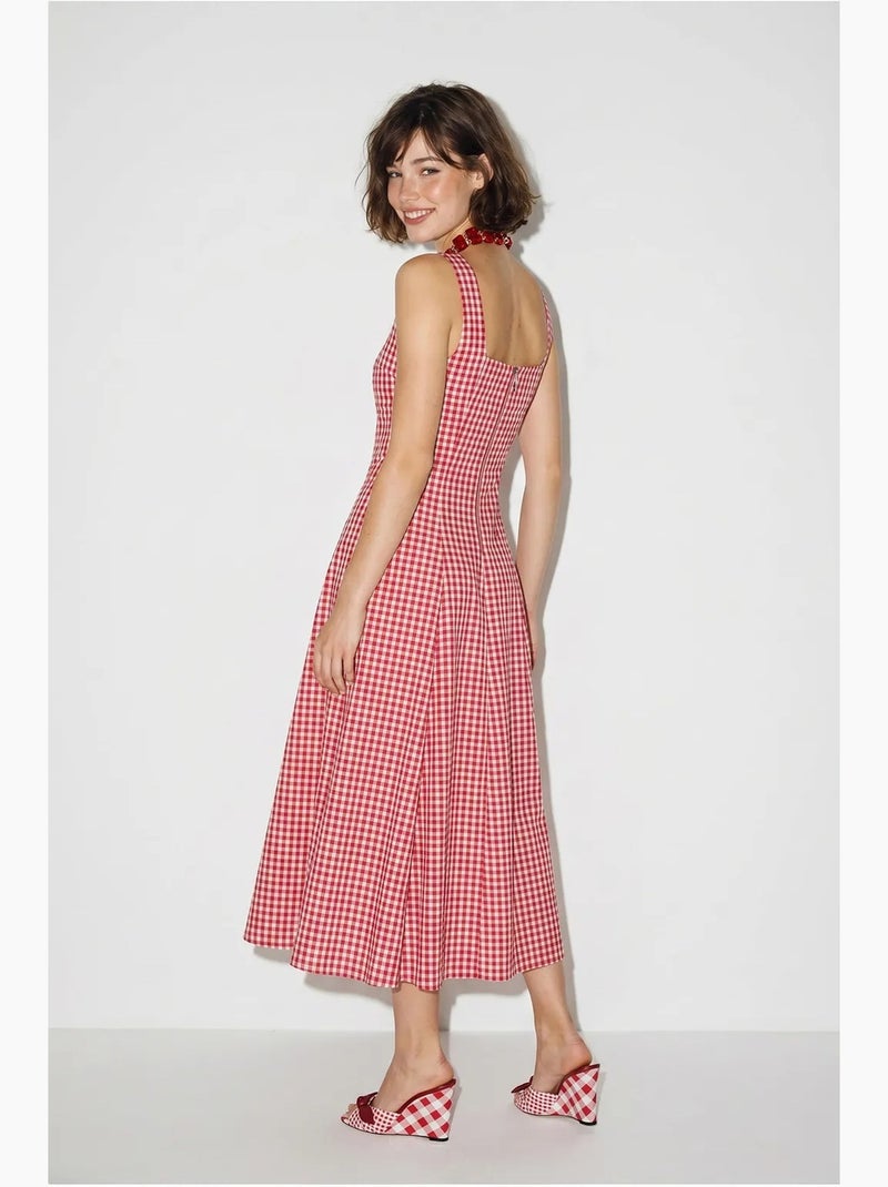 Abito midi a trapezio a quadri lucci Bianco Rosso - Kiabi