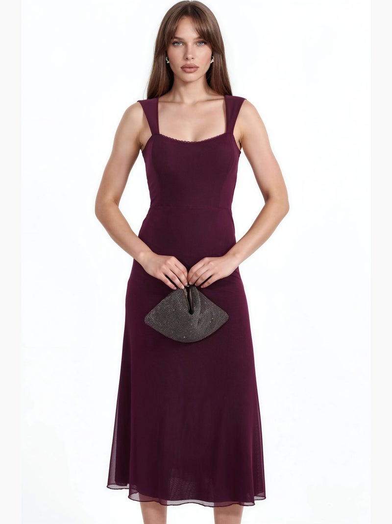 Abito midi a trapezio con colletto a cuore hiccup Rosso bordeaux - Kiabi