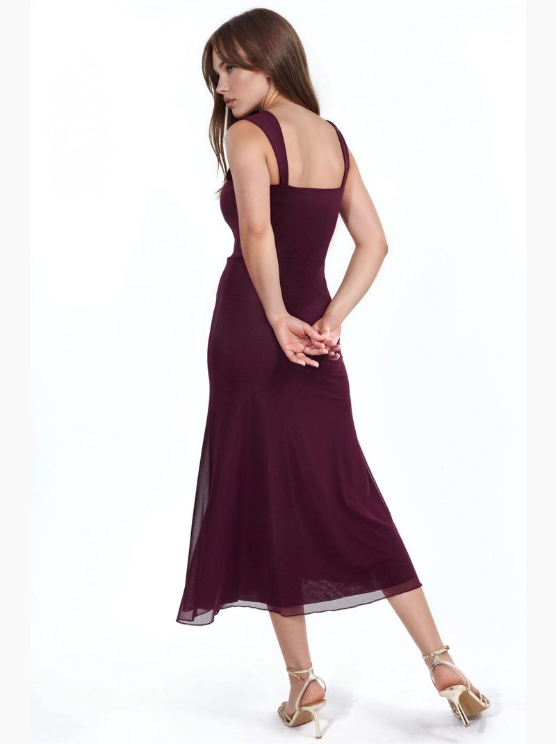 Abito midi a trapezio con colletto a cuore hiccup Rosso bordeaux - Kiabi