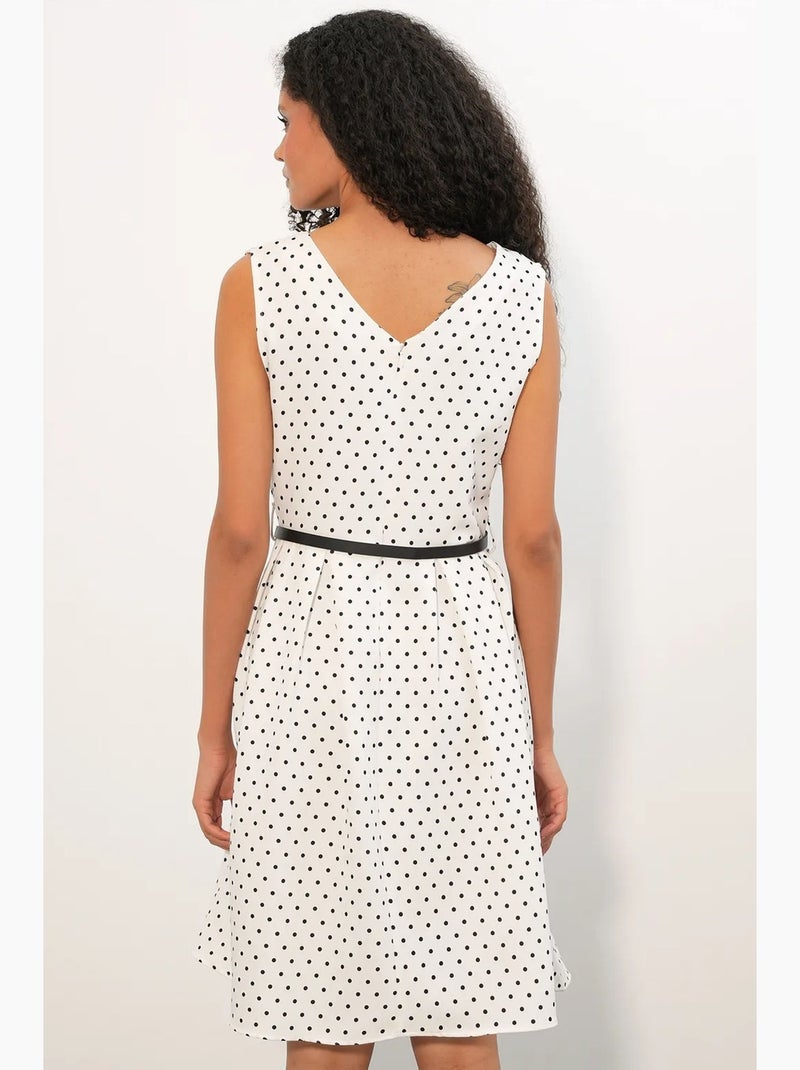 Abito midi a trapezio con pois e cintura bdart Bianco sporco - Kiabi