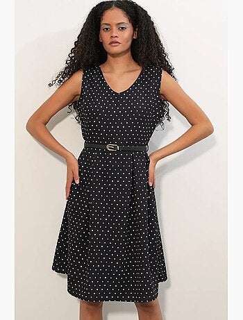 Abito midi a trapezio con pois e cintura bdart