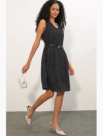 Abito midi a trapezio con pois e cintura bdart