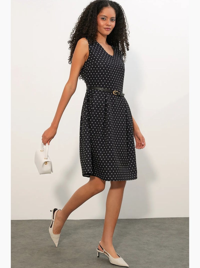 Abito midi a trapezio con pois e cintura bdart Nero - Kiabi