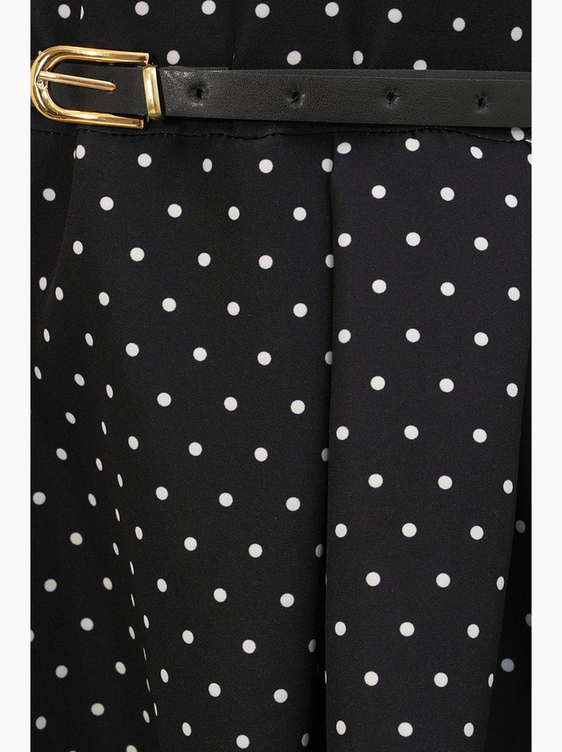 Abito midi a trapezio con pois e cintura bdart Nero - Kiabi