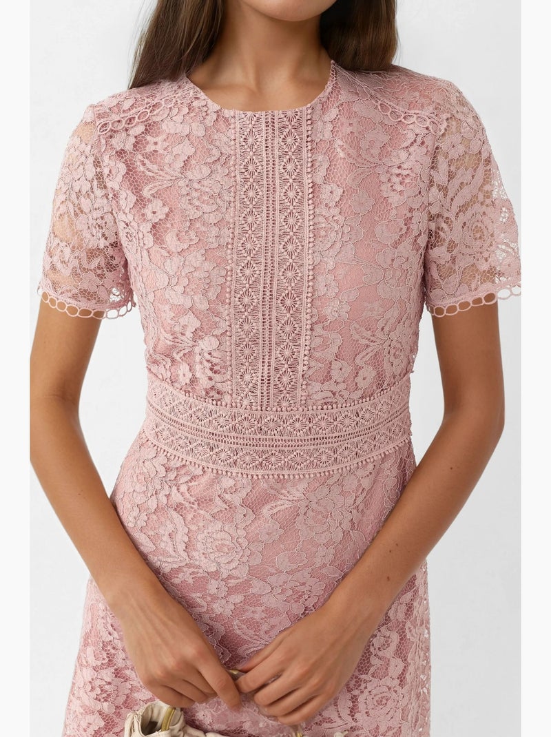 Abito midi a trapezio in pizzo hiccup Rosa fluo/Solinotes - Kiabi