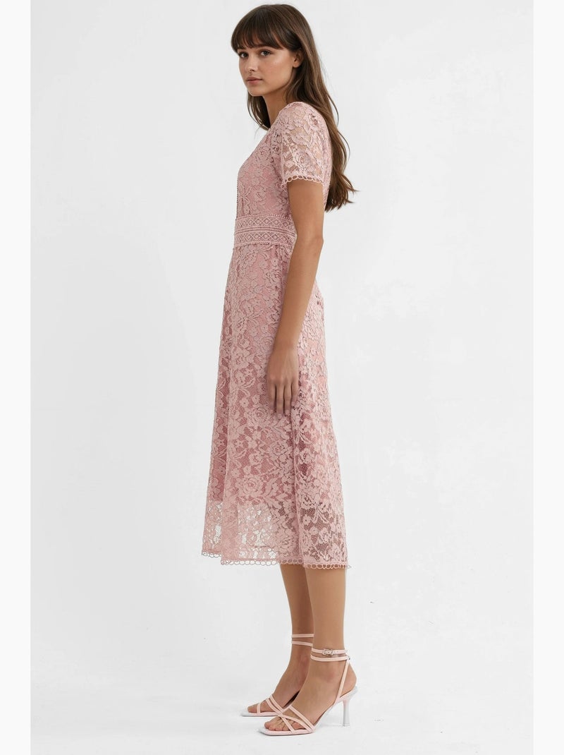 Abito midi a trapezio in pizzo hiccup Rosa fluo/Solinotes - Kiabi