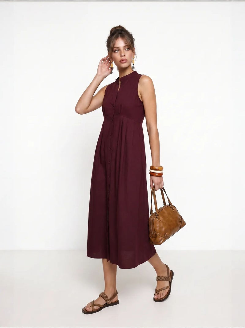 Abito midi a trapezio senza maniche con colletto alla coreana istanbul Rosso bordeaux - Kiabi