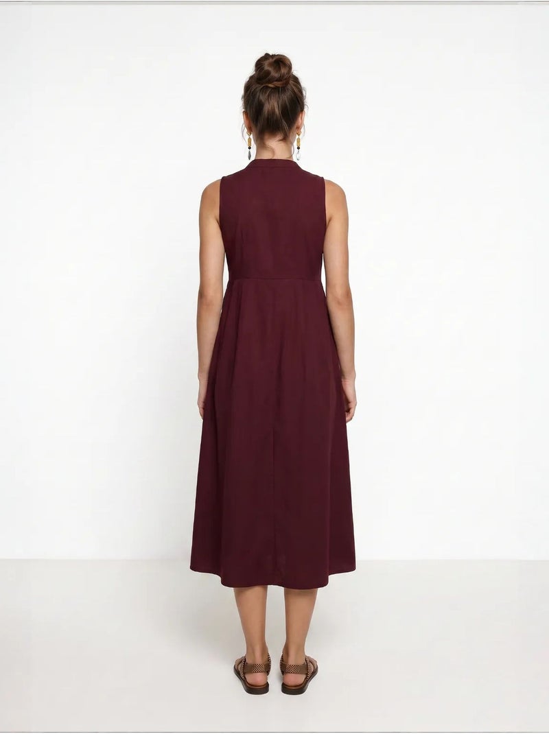 Abito midi a trapezio senza maniche con colletto alla coreana istanbul Rosso bordeaux - Kiabi