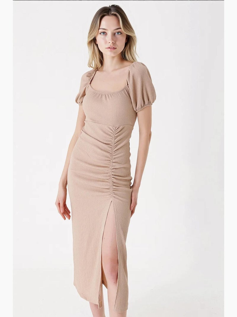 Abito midi aderente a coste con scollo quadrato bdart Beige chiaro - Kiabi