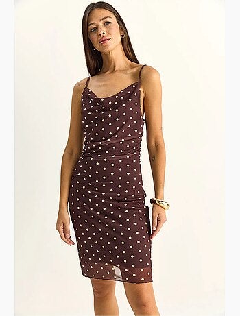 Abito midi aderente a pois con scollo ad anello lucci