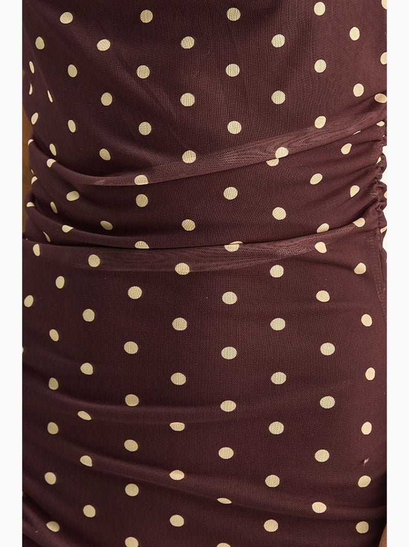 Abito midi aderente a pois con scollo ad anello lucci Rosso bordeaux - Kiabi