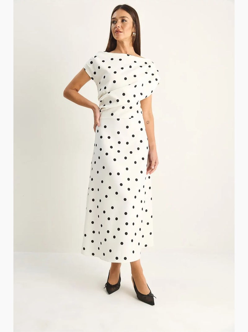 Abito midi aderente a pois lucci Bianco sporco - Kiabi