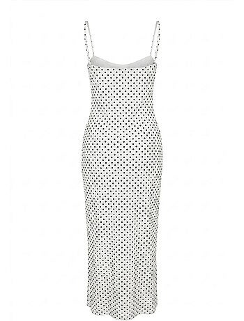Abito midi aderente a pois senza spalline mixray