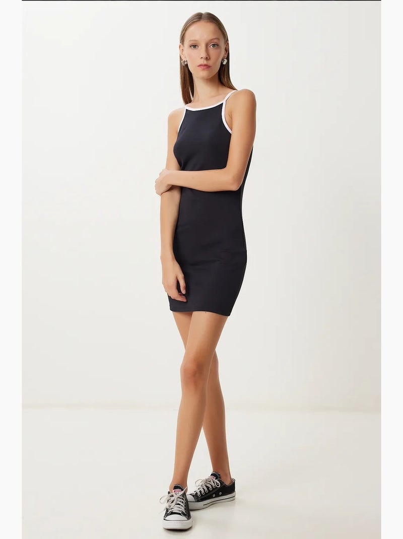 Abito midi aderente a righe con scollo all’americana istanbul Nero - Kiabi